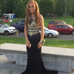 Black and gold prom dress
